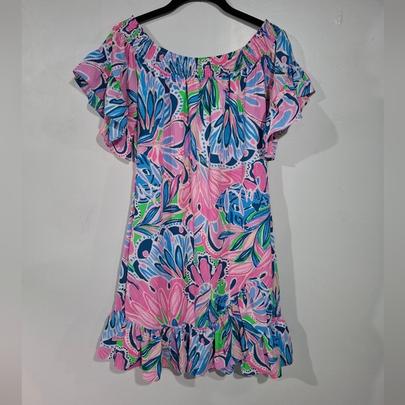 Lilly Pulitzer Laurana Maddlyn Off-The-Shoulder Stretch Dress Sz S Flounce Pink - Picture 2 of 13